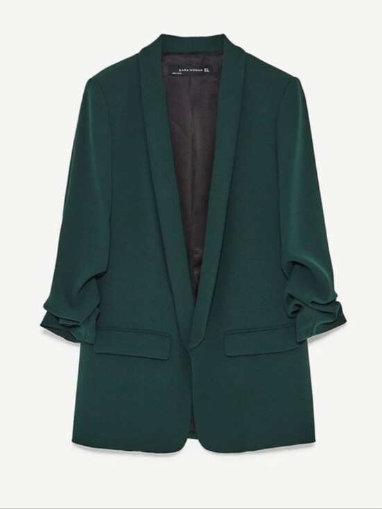 Zara Jackets & Blazers - Zara Dark kelly green roll-up sleeve blazer open-front shawl collar front Sz M